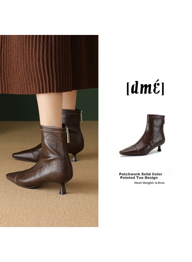 dme Demana 25 Years Winter Patchwork Solid Color Cat Heel Elegant Ankle Boots Commuter Work Boots - Image 5