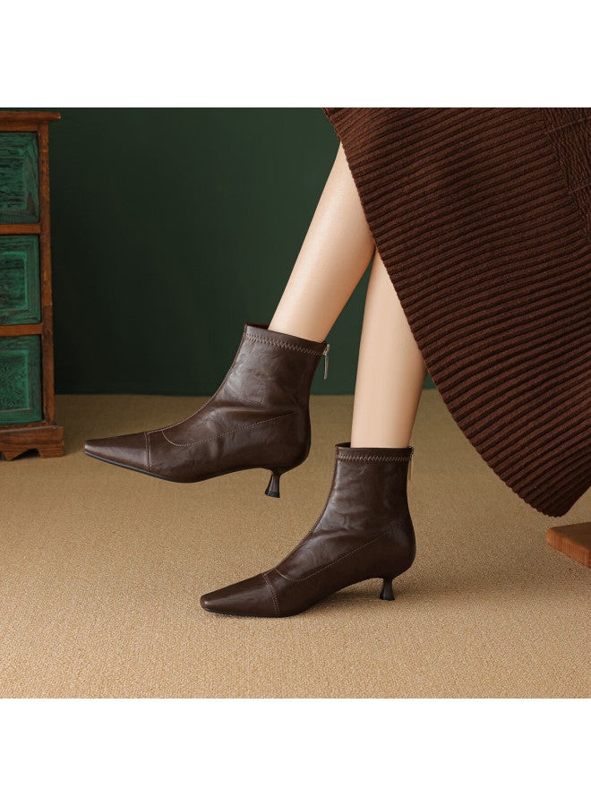 dme Demana 25 Years Winter Patchwork Solid Color Cat Heel Elegant Ankle Boots Commuter Work Boots - Image 1