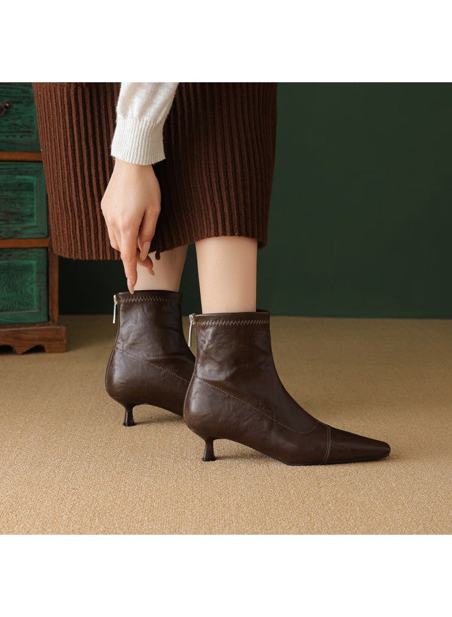 dme Demana 25 Years Winter Patchwork Solid Color Cat Heel Elegant Ankle Boots Commuter Work Boots - Image 3