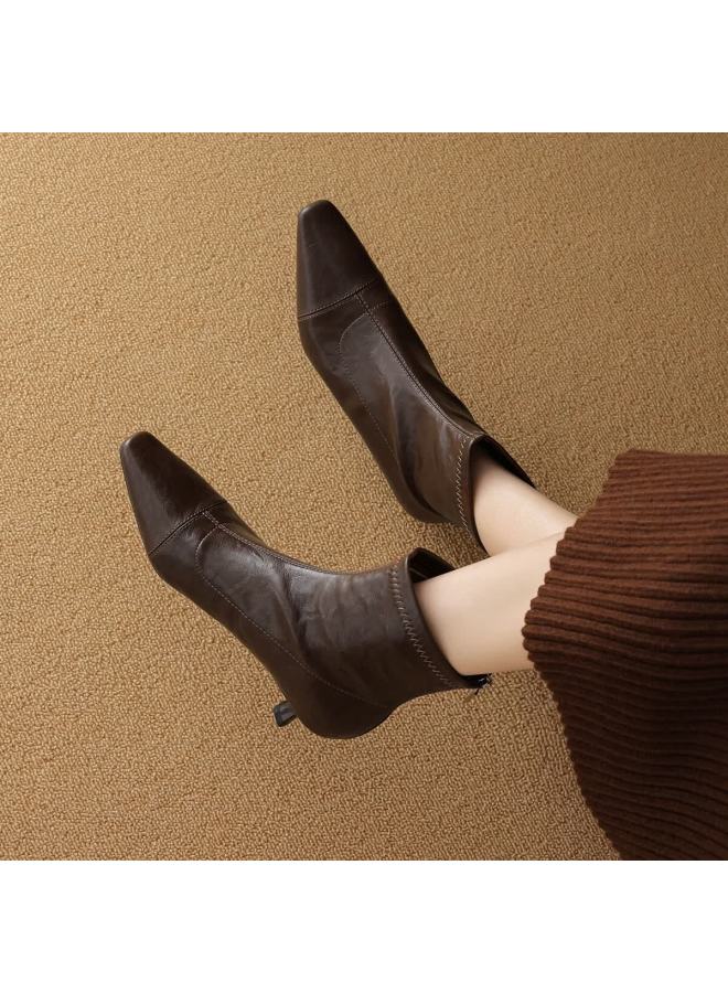 dme Demana 25 Years Winter Patchwork Solid Color Cat Heel Elegant Ankle Boots Commuter Work Boots - Image 4