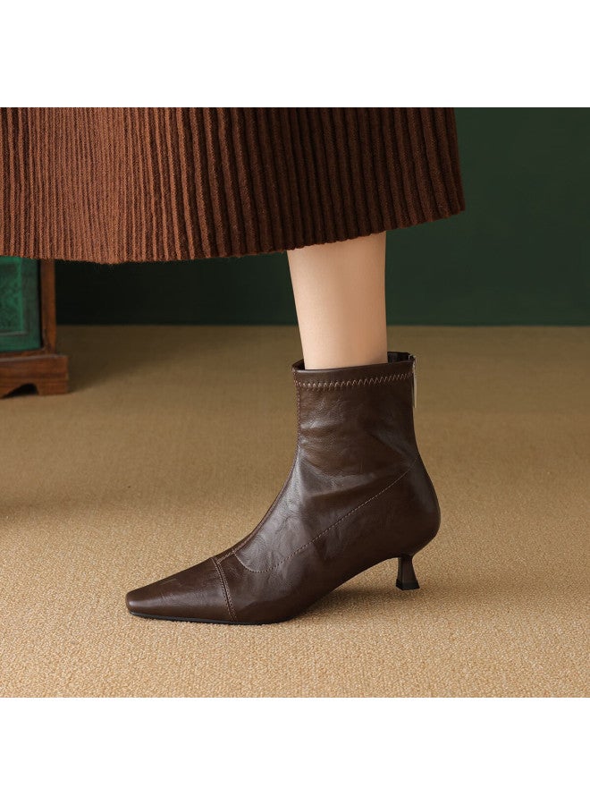 dme Demana 25 Years Winter Patchwork Solid Color Cat Heel Elegant Ankle Boots Commuter Work Boots - Image 2