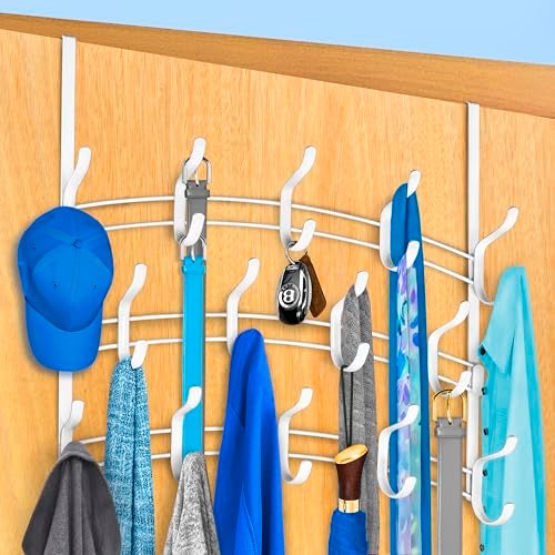 LYNK Professional Home Over the Door Hooks 28 Hook Over the Door Coat Rack Over the Door Hanger Hanging Towels or Clothes Bathroom Bedroom Laundry Room Lifetime Ltd Warranty White - Image 1