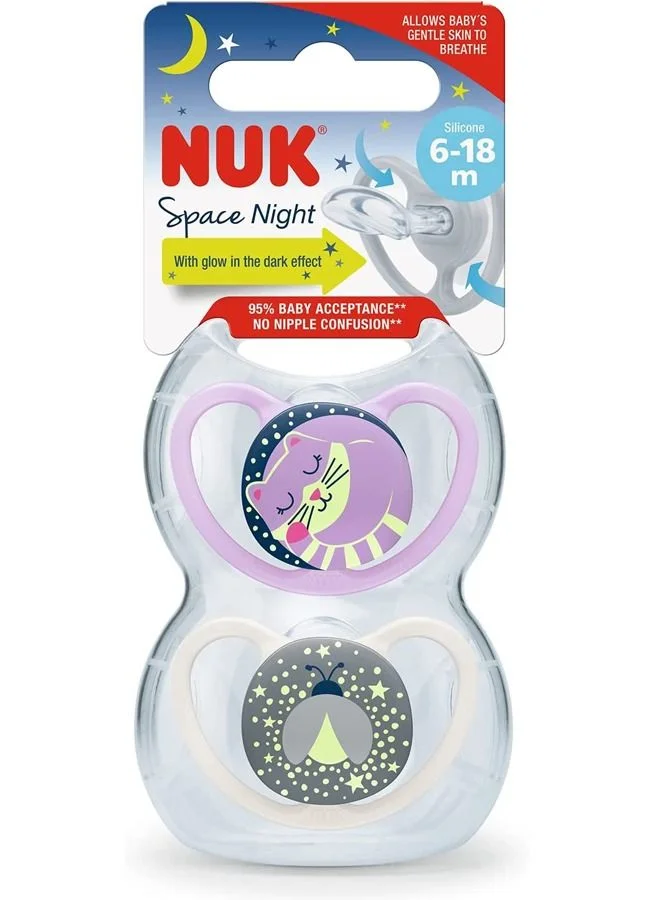 NUK Pacifierfier Silicone  S2 Space Night 2-Pieces 6-18M