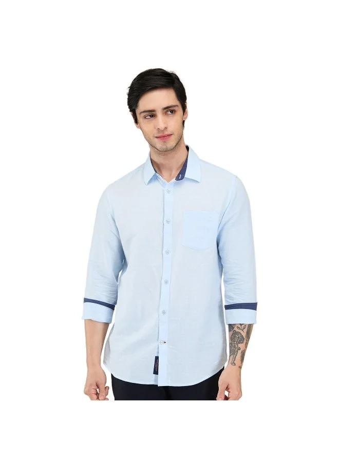 بيينغ هيومان Mens Sky Blue Collared Long Sleeve Shirt