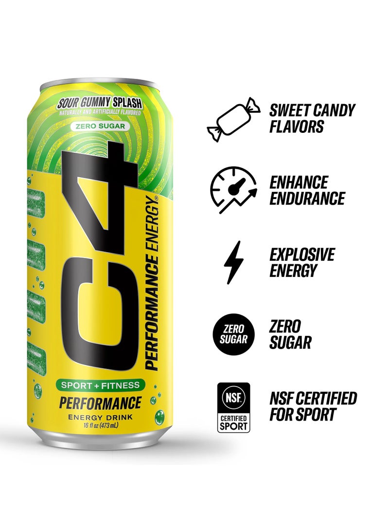 CELLUCOR C4 Energy Drink With Beta-Alanine, Zero Sugar, Carbonated Drink for Strength & Endurance, Sour Gummy Splash 473ml- (Pack of 12) - Image 2