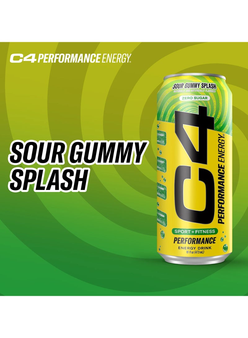CELLUCOR C4 Energy Drink With Beta-Alanine, Zero Sugar, Carbonated Drink for Strength & Endurance, Sour Gummy Splash 473ml- (Pack of 12) - Image 3