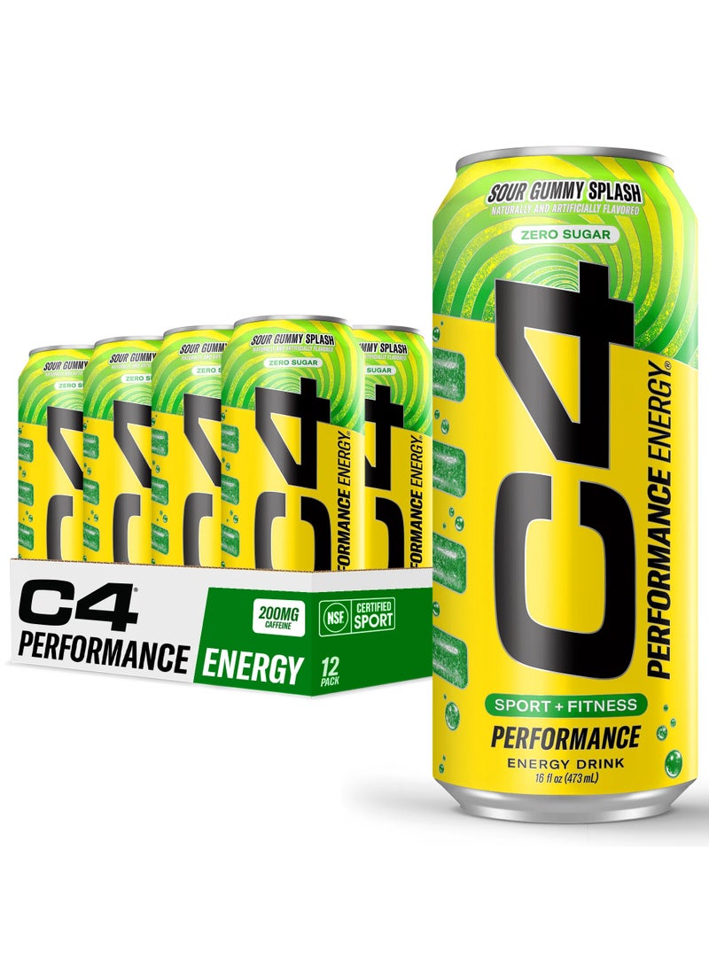 CELLUCOR C4 Energy Drink With Beta-Alanine, Zero Sugar, Carbonated Drink for Strength & Endurance, Sour Gummy Splash 473ml- (Pack of 12) - Image 1