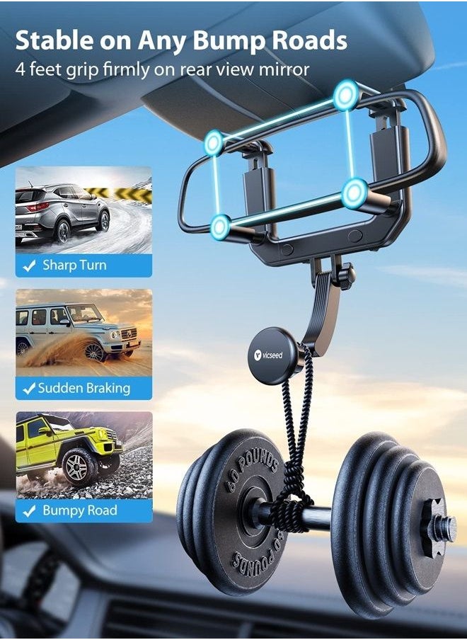 VICSEED - Upgraded Magnetic Phone Mount for Car, [Big Rear Mirrors Friendly] Rear View Mirror Phone Holder, Strong Magnet Cell Phone Holder Car Cradle Hands Free Car Mount Fit All Mobiles & Vehicles - Image 1