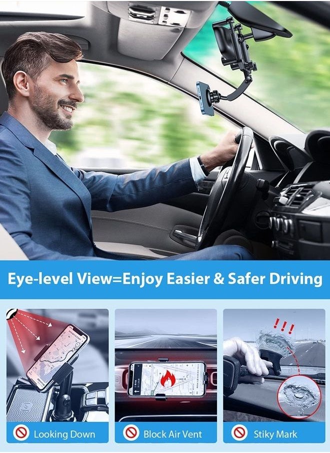VICSEED - Upgraded Magnetic Phone Mount for Car, [Big Rear Mirrors Friendly] Rear View Mirror Phone Holder, Strong Magnet Cell Phone Holder Car Cradle Hands Free Car Mount Fit All Mobiles & Vehicles - Image 1