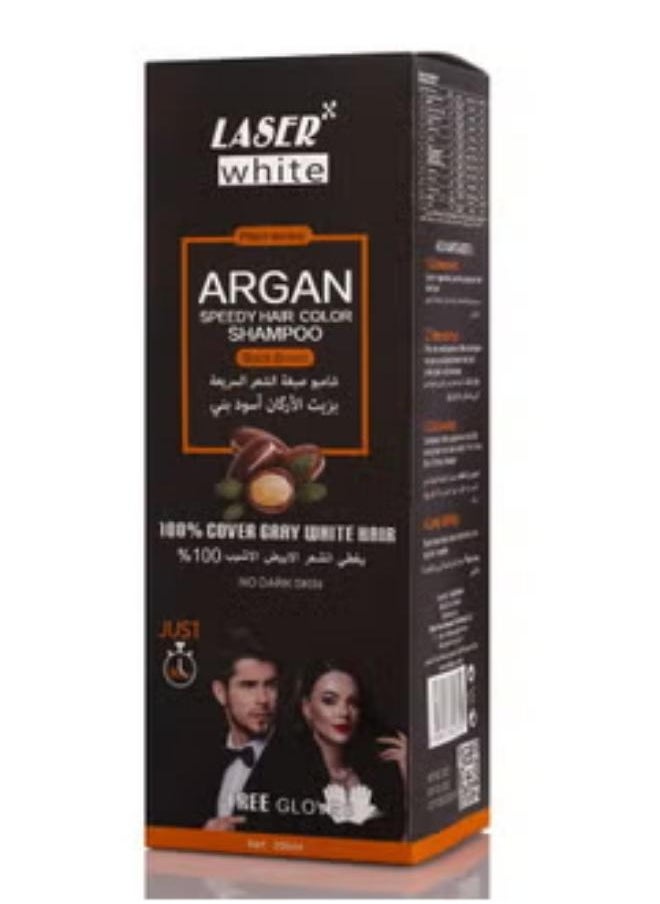 LASER WHITE Shampoo With Argan Oil Fast Coloring And Covering Gray Hair Black Brown 420ml  - Image 1