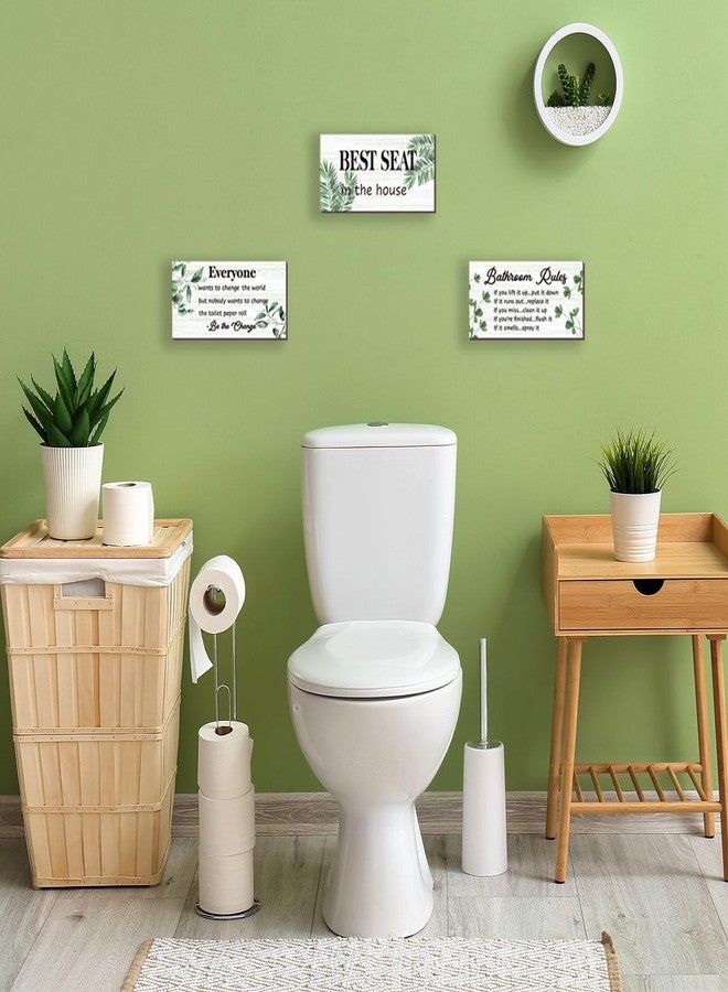 DONFENTHY 3 Pcs Green Bathroom Rules Decor Rustic Farmhouse Wooden Best Seat in The House Green Hanging Wall Art for Bathroom Toilet Decor(10x5) - Image 3