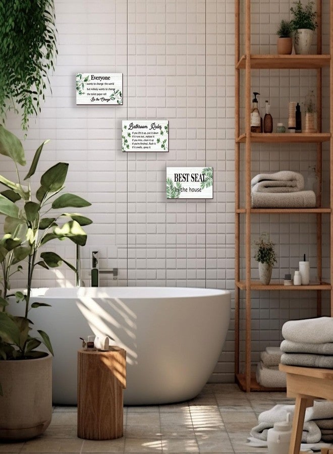 DONFENTHY 3 Pcs Green Bathroom Rules Decor Rustic Farmhouse Wooden Best Seat in The House Green Hanging Wall Art for Bathroom Toilet Decor(10x5) - Image 2