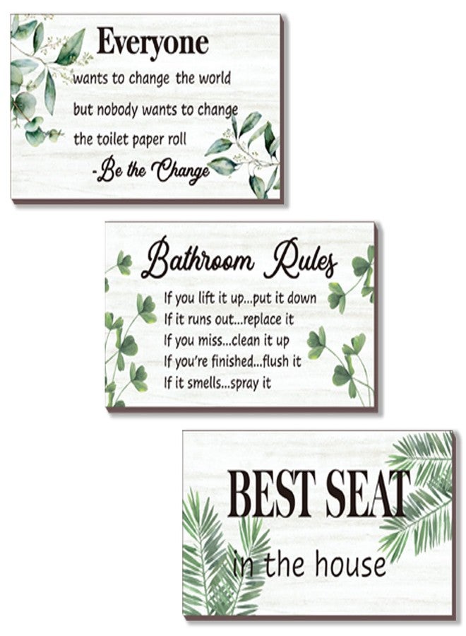 DONFENTHY 3 Pcs Green Bathroom Rules Decor Rustic Farmhouse Wooden Best Seat in The House Green Hanging Wall Art for Bathroom Toilet Decor(10x5) - Image 1