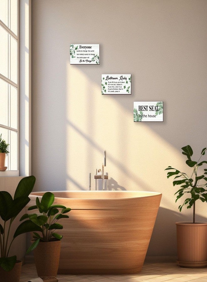 DONFENTHY 3 Pcs Green Bathroom Rules Decor Rustic Farmhouse Wooden Best Seat in The House Green Hanging Wall Art for Bathroom Toilet Decor(10x5) - Image 5