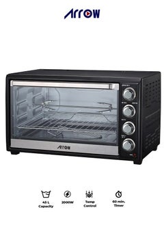 45L Electric Oven, 2000W | Rotisserie & Grill Function | Power Indicator Light | 60-Minute Timer with Auto Shut-Off Bell | Temperature Control up to 250°C | 4 PCS Stainless Steel Heating Elements | Heat-Resistant Glass Window | 2-Year Warranty | Model Name: RO-45EOB