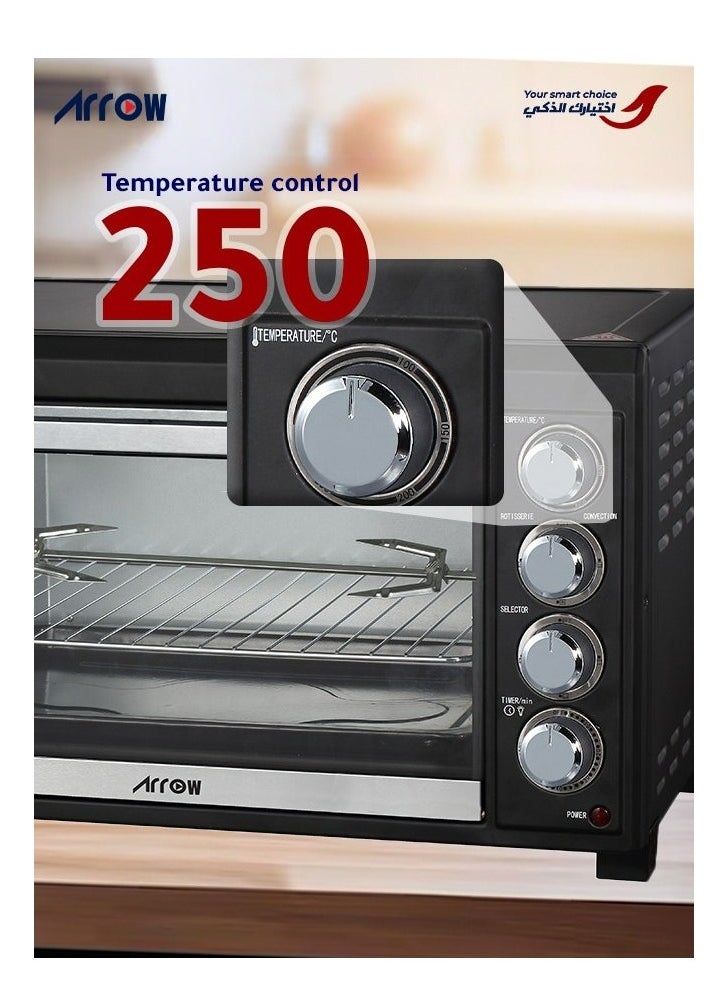 Arrow - 45L Electric Oven, 2000W | Rotisserie & Grill Function | Power Indicator Light | 60-Minute Timer with Auto Shut-Off Bell | Temperature Control up to 250°C | 4 PCS Stainless Steel Heating Elements | Heat-Resistant Glass Window | 2-Year Warranty | Model Name: RO-45EOB - Image 1