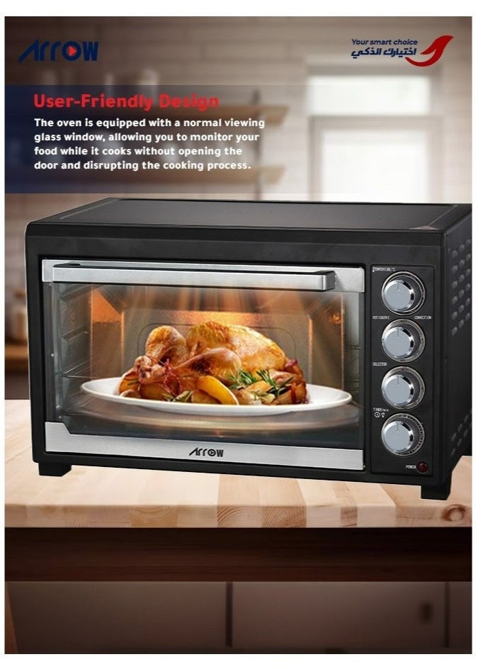 Arrow - 45L Electric Oven, 2000W | Rotisserie & Grill Function | Power Indicator Light | 60-Minute Timer with Auto Shut-Off Bell | Temperature Control up to 250°C | 4 PCS Stainless Steel Heating Elements | Heat-Resistant Glass Window | 2-Year Warranty | Model Name: RO-45EOB - Image 1
