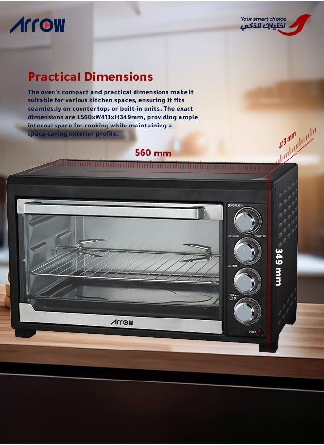 Arrow - 45L Electric Oven, 2000W | Rotisserie & Grill Function | Power Indicator Light | 60-Minute Timer with Auto Shut-Off Bell | Temperature Control up to 250°C | 4 PCS Stainless Steel Heating Elements | Heat-Resistant Glass Window | 2-Year Warranty | Model Name: RO-45EOB - Image 1
