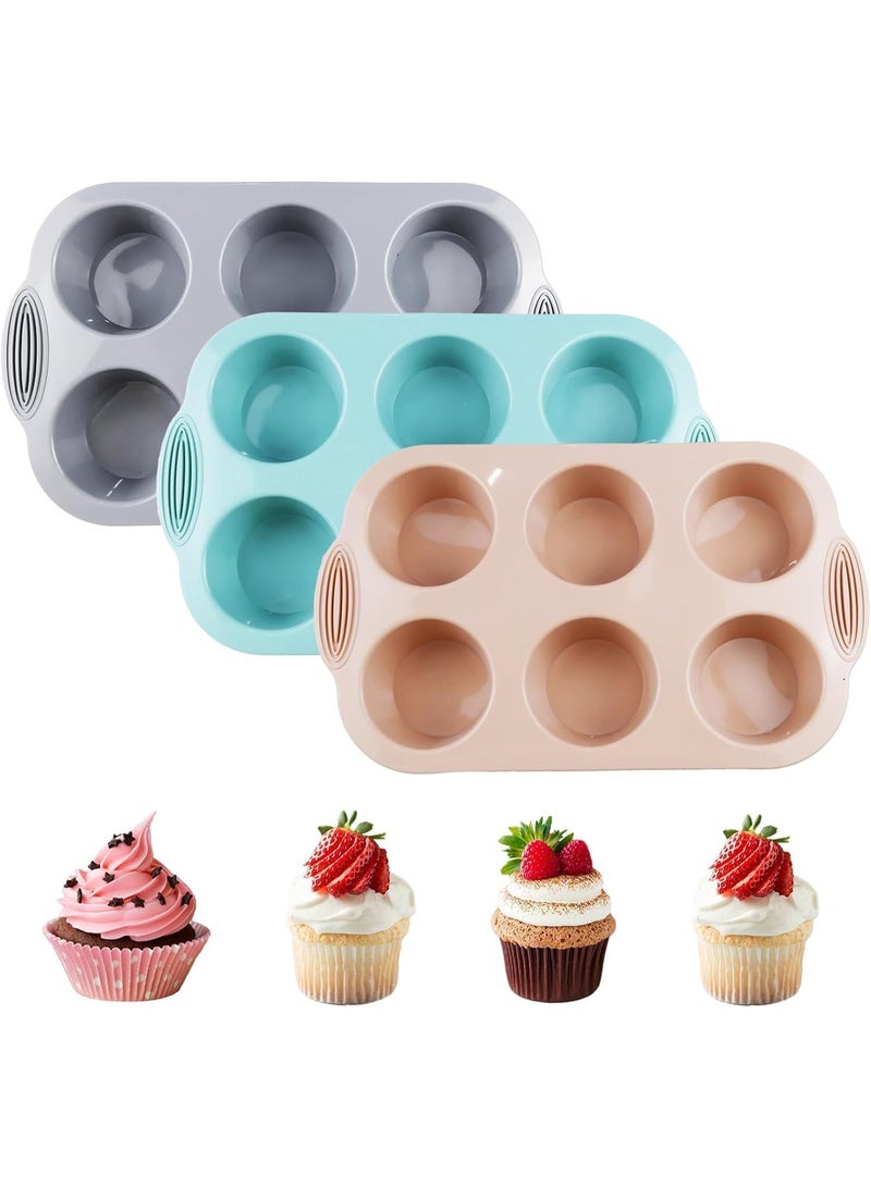 6 Cavity Silicone Muffin Pan, Silicone Cupcake Pan-Food Grade,BPA Free - Non-stick Baking Tray for Brownies, Muffins, Jellies, Pudding, Sandwich Cookies - Image 1