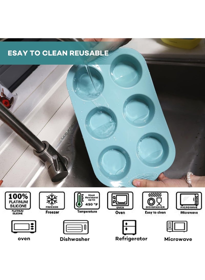 6 Cavity Silicone Muffin Pan, Silicone Cupcake Pan-Food Grade,BPA Free - Non-stick Baking Tray for Brownies, Muffins, Jellies, Pudding, Sandwich Cookies - Image 2