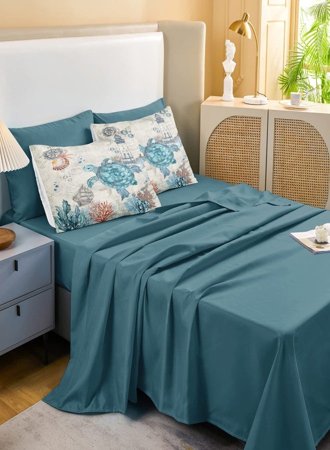 Bedding_Dreamer طقم لحاف بتصميم سلحفاة، طقم سرير من 8 قطع بتصميم سلحفاة المحيط، يتضمن لحاف واحد، شرشف مسطح واحد، شرشف مطاطي واحد، 4 أغطية وسائد، غطاء وسادة واحد (مقاس كوين، سلحفاة). - Image 3