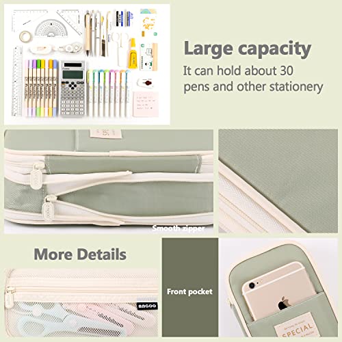 MAMUNU Expandable Pencil case with compartments, Large Capacity Pencil Cases Pencil Bag Pouch Kids Adults, Portable Pencil Case Large School Stationery Organizer, Makeup Cosmetic Bag, Green - Image 4