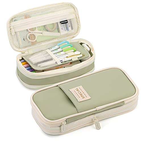 MAMUNU Expandable Pencil case with compartments, Large Capacity Pencil Cases Pencil Bag Pouch Kids Adults, Portable Pencil Case Large School Stationery Organizer, Makeup Cosmetic Bag, Green - Image 1