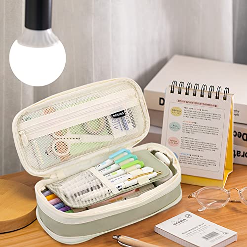 MAMUNU Expandable Pencil case with compartments, Large Capacity Pencil Cases Pencil Bag Pouch Kids Adults, Portable Pencil Case Large School Stationery Organizer, Makeup Cosmetic Bag, Green - Image 2