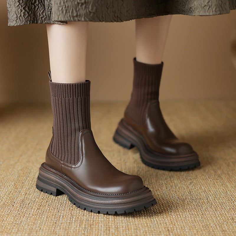 Independent Station Winter Casual Low Heel 33-43 Size Knitted With Low Boots - Image 2