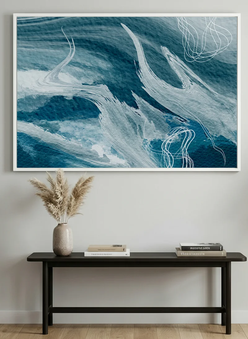 LOWHA Canvas Wall Art Stretched Over Wooden Frame with White Floating Frame and Abstract Design