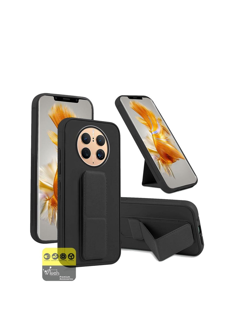 دبليو تيك جراب حزام الإصبع بمقبض يدوي وحامل متعدد حامل مغناطيسي للسيارة لهاتف Huawei Mate 50 Pro 4G 2022 أسود - Image 1