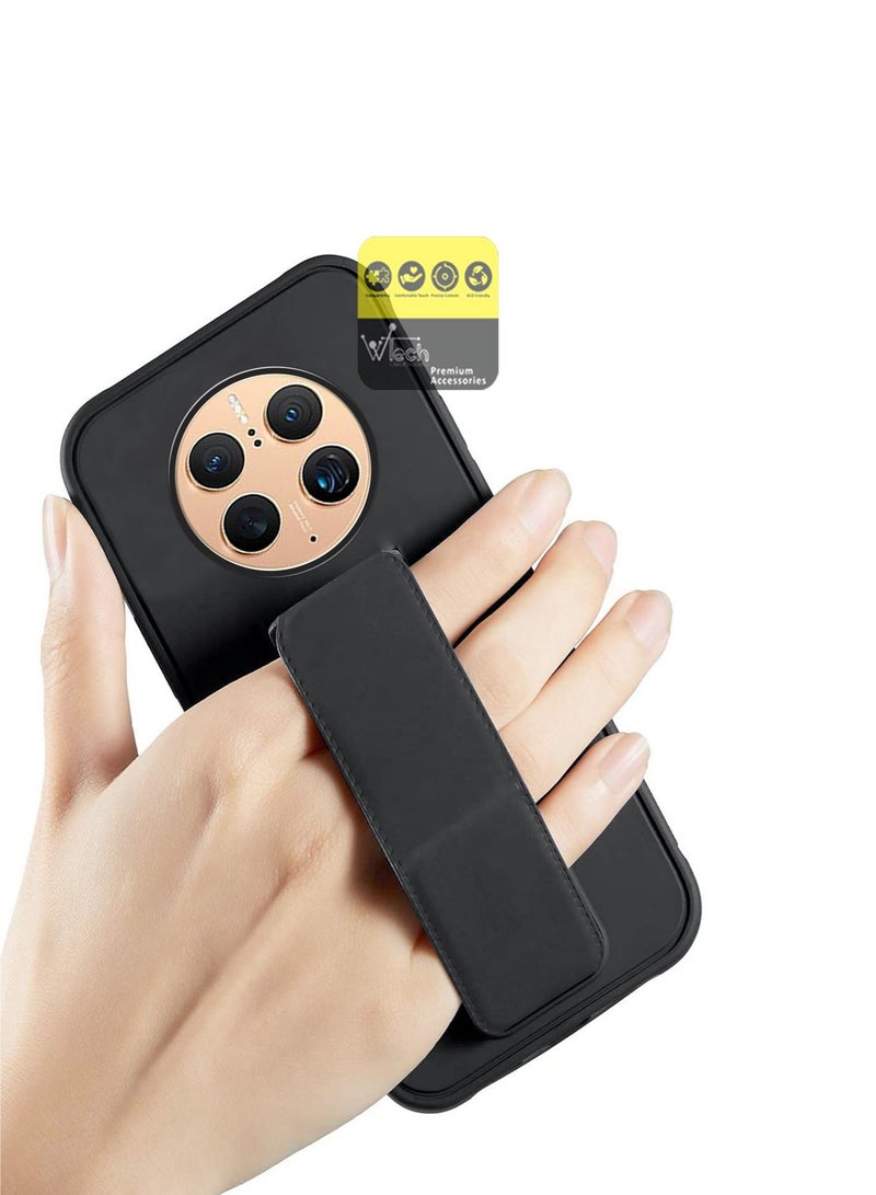 دبليو تيك جراب حزام الإصبع بمقبض يدوي وحامل متعدد حامل مغناطيسي للسيارة لهاتف Huawei Mate 50 Pro 4G 2022 أسود - Image 2