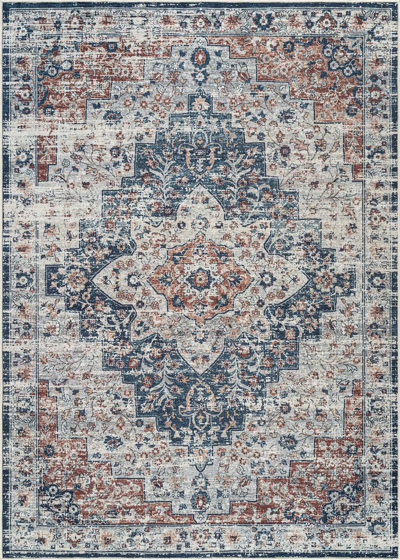 Bloom Rugs Caria Washable Non-Slip 4x6 Rug - Terracotta/Teal Traditional Area Rug for Living Room, Bedroom, Dining Room, and Kitchen - Exact Size: 4' x 6' - Image 3