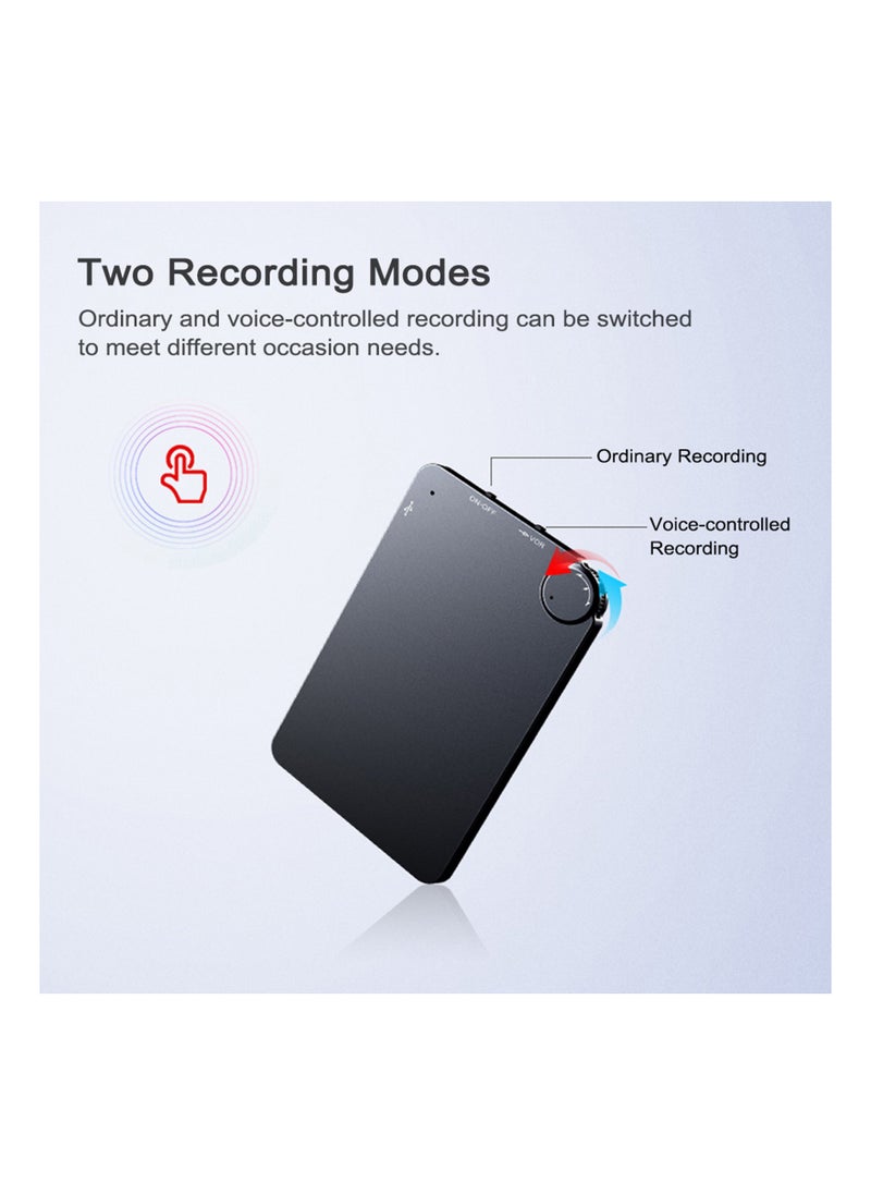 Generic - K2 Ultra-thin Voice Recorder Portable MP3 Player 16GB Voice Activated Recorder Mini Digital Sound Audio Recorder Professional Dictaphone Black - Image 1