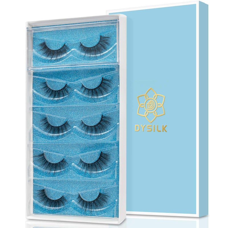 DYSILK Eyelashes Mink Lashes  Wispy Eyelashes 5 Pairs 6D Lashes Kit False Lashes Natural Look Eye Lashes Cat Eye Fake Eyelashes Volume Lashes Strip  152mm
