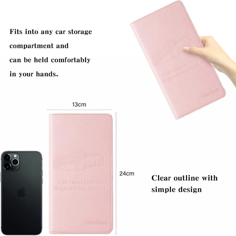 TILDOSAC Leather Car Registration and Insurance Card Holder, Car Document Holder for Cards License with Magnetic Shut (Pink, large) - Image 3