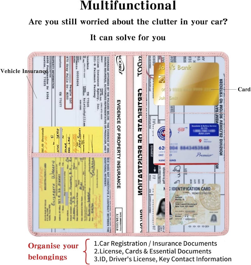 TILDOSAC Leather Car Registration and Insurance Card Holder, Car Document Holder for Cards License with Magnetic Shut (Pink, large) - Image 2