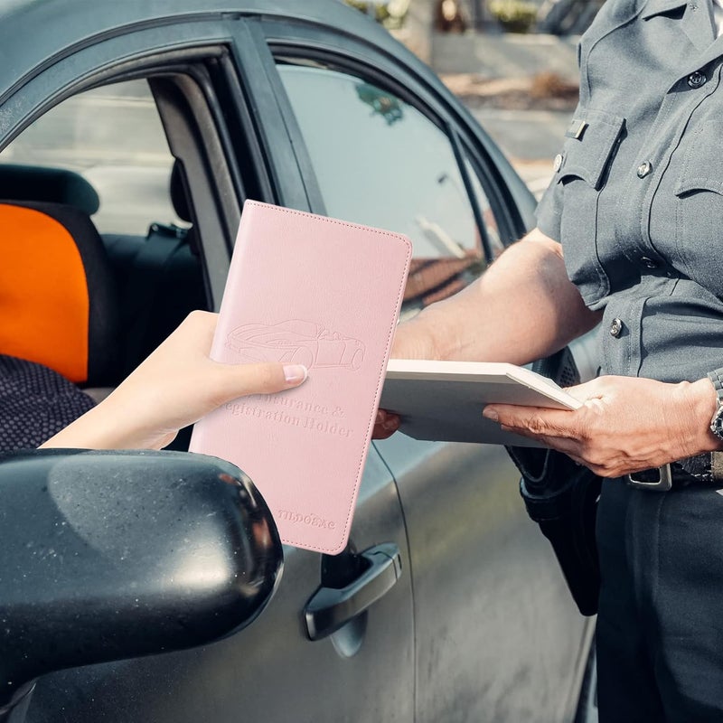 TILDOSAC Leather Car Registration and Insurance Card Holder, Car Document Holder for Cards License with Magnetic Shut (Pink, large) - Image 4
