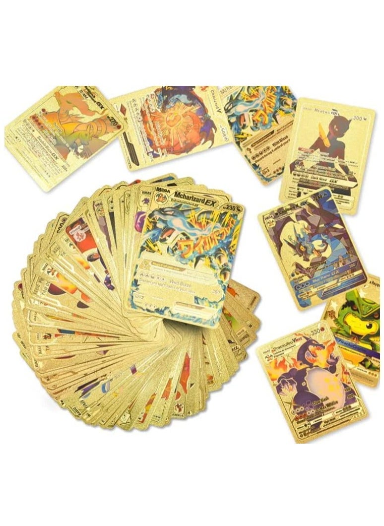 Pokemon - Gold Pokemon Cards Golden Foil Set (110 pcs) - Including 17 V Series Cards, 43 GX Rare Cards, 6 EX Card, 28 Vmax Rares, 7 Basic Cards, 7 Tag Cosplay Cards, 1 DX Card, and 1 Athletic Card (Random pic o - Image 1