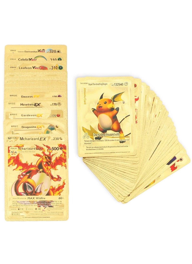 Pokemon - Gold Pokemon Cards Golden Foil Set (110 pcs) - Including 17 V Series Cards, 43 GX Rare Cards, 6 EX Card, 28 Vmax Rares, 7 Basic Cards, 7 Tag Cosplay Cards, 1 DX Card, and 1 Athletic Card (Random pic o - Image 1