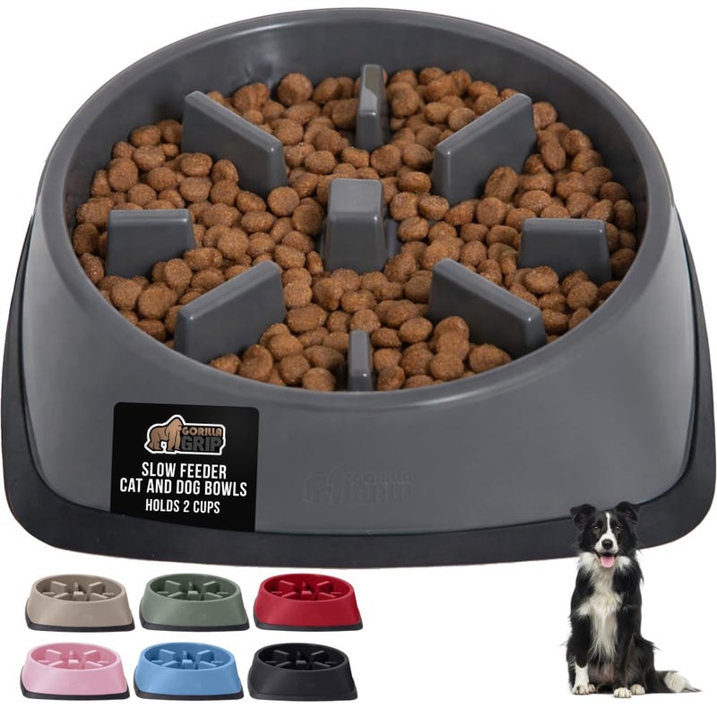 GORILLA GRIP Patented BPA Free Slow Feeder Dog Bowls Interactive Puzzle Toy for Dogs and Cats Food Training Enrichment Keeps Pets Busy and Prevents Puppy Overeating All Breeds 2 Cup Gray - Image 2