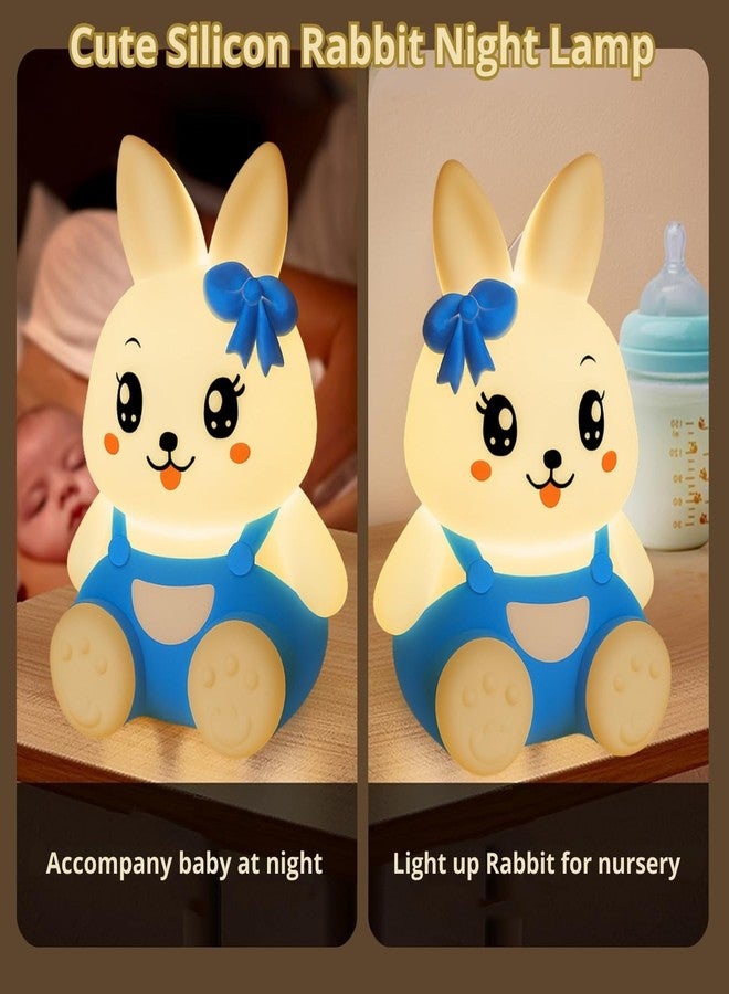 One94Store Blue 7-Color Silicone Rabbit Night Lamp | Soft Squishy Cute Rabbit LED Bedside Light with Tap Control, Nursery Sleep Light, Rechargeable Baby Night Lamp for Bedroom & Home Décor - Image 4
