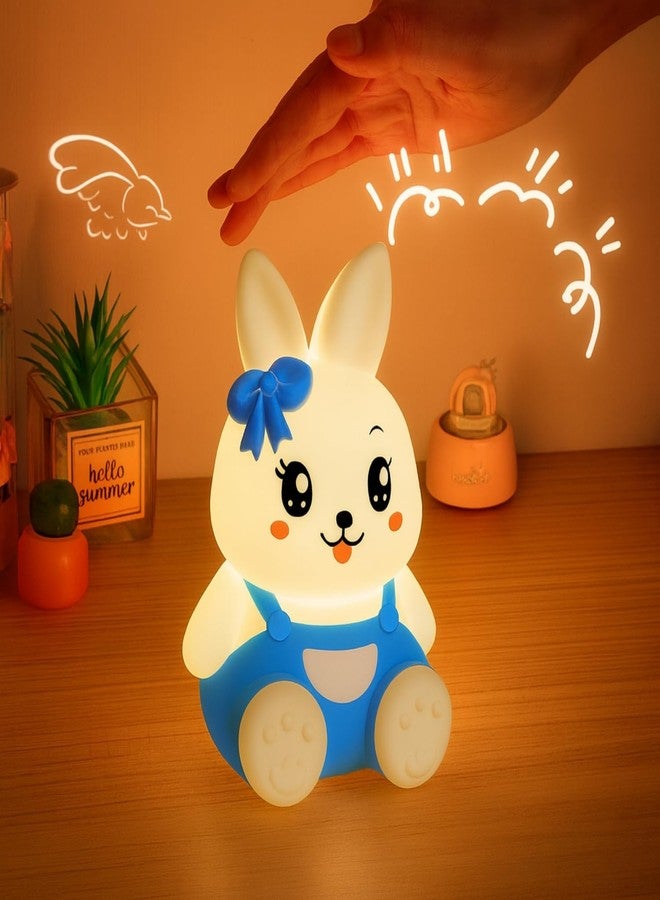 One94Store Blue 7-Color Silicone Rabbit Night Lamp | Soft Squishy Cute Rabbit LED Bedside Light with Tap Control, Nursery Sleep Light, Rechargeable Baby Night Lamp for Bedroom & Home Décor - Image 1