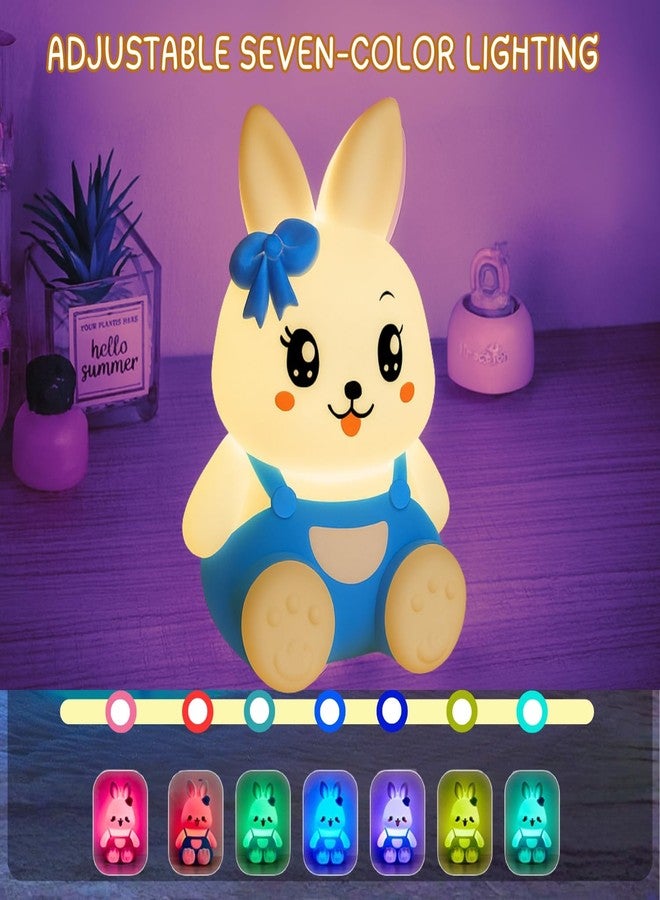 One94Store Blue 7-Color Silicone Rabbit Night Lamp | Soft Squishy Cute Rabbit LED Bedside Light with Tap Control, Nursery Sleep Light, Rechargeable Baby Night Lamp for Bedroom & Home Décor - Image 2