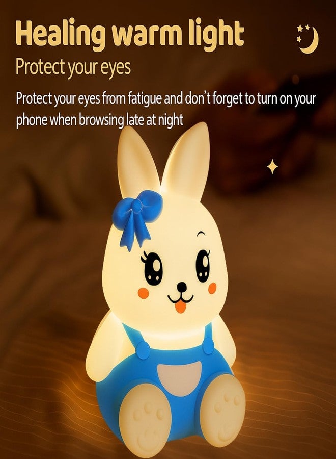 One94Store Blue 7-Color Silicone Rabbit Night Lamp | Soft Squishy Cute Rabbit LED Bedside Light with Tap Control, Nursery Sleep Light, Rechargeable Baby Night Lamp for Bedroom & Home Décor - Image 5