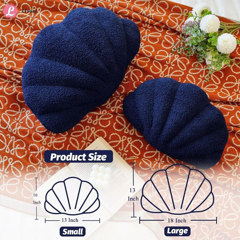 Lfsaaj Navy Seashell Throw Pillows, Shell Shaped Throw Pillows, 13 Inch Soft Home Decorative Pillow Plush Cushion for Bed Couch Living Sofa Room Decor Accent Throw Pillow - Image 3