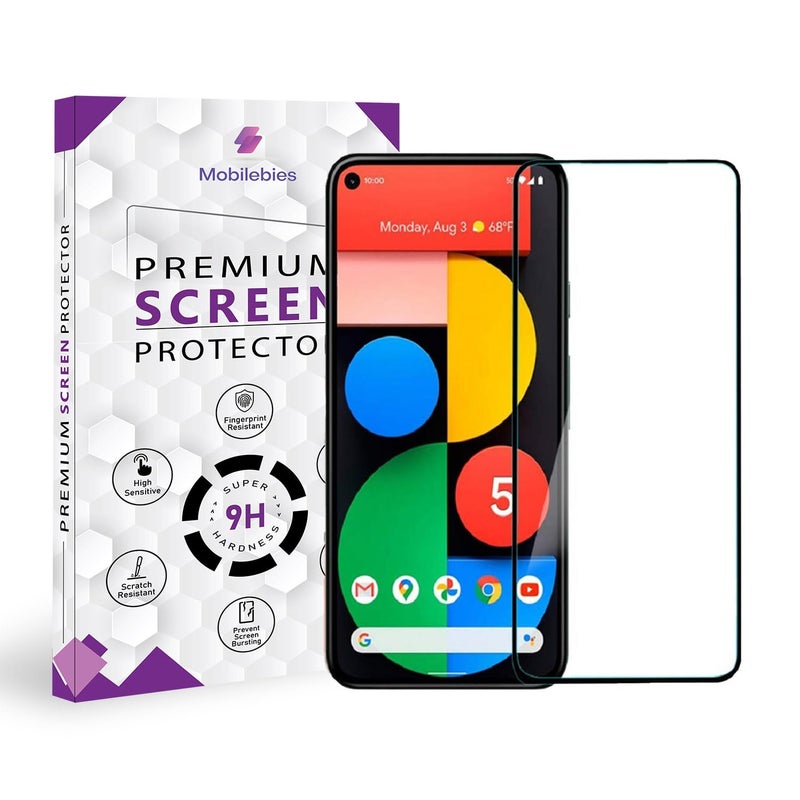 Mobilebies 9H Premium Black Border Tempered Glass Screen Protector (Non-UV Glass) for Google Pixel 5 (6 Inch, Pack of 1) | Full Screen Coverage (Edge to Edge) Screen Guard - Image 1