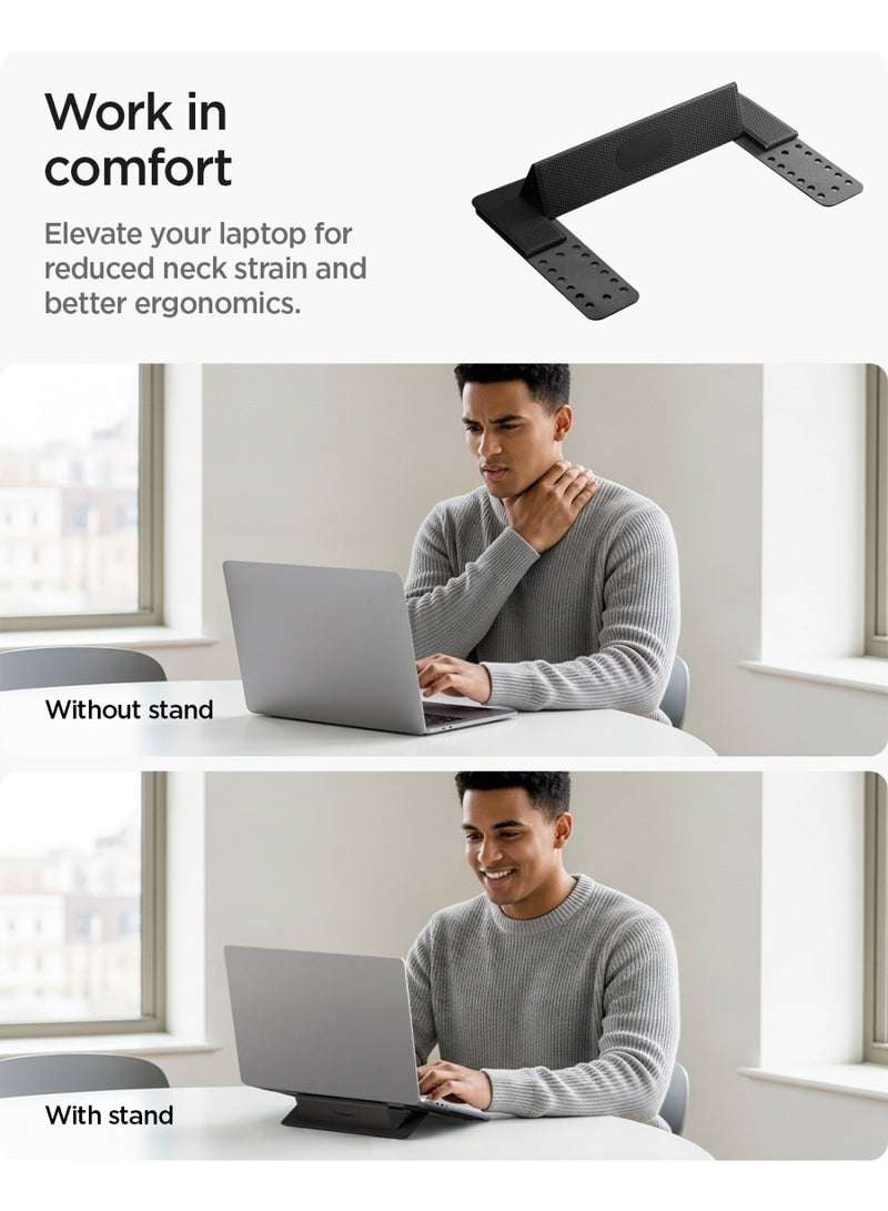 Spigen Slim Fold Adhesive Laptop Stand Foldable Portable Dual Ergonomic Angle Adjustment Lift Anti-Slip Compatible with MacBook Pro, MacBook Air 11"-16" and More - Black (LD201-S1) - Image 3