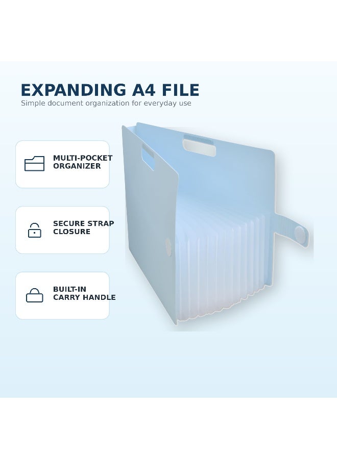SAKURA Komagoma Accordion File Organiser TF-A4#125, A4, 13 pockets, Pastel Blue, Paper & Plastic, 1 organiser for student subjects - Image 2