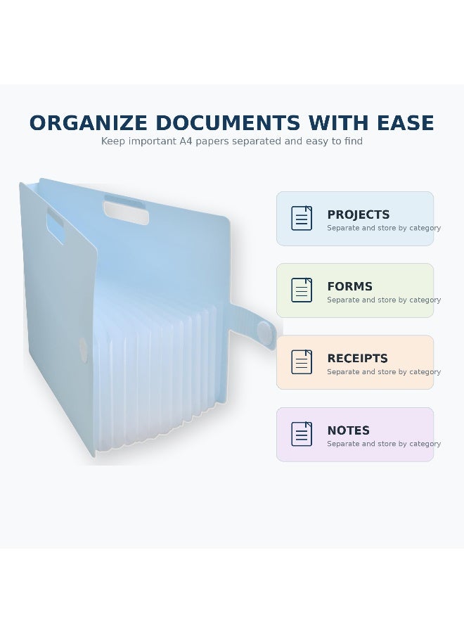 SAKURA Komagoma Accordion File Organiser TF-A4#125, A4, 13 pockets, Pastel Blue, Paper & Plastic, 1 organiser for student subjects - Image 3
